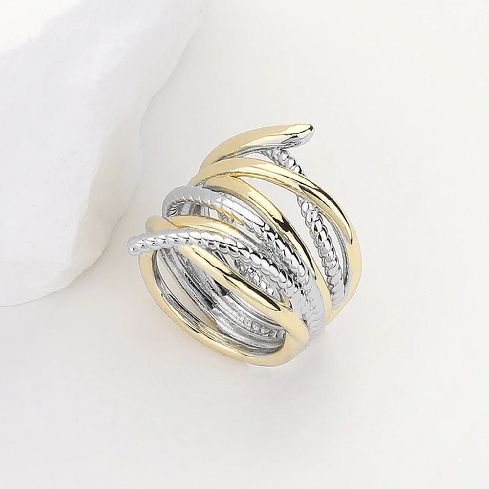 Gold & Silver Two Tone Chunky Crossover Ring - Picture 2 of 2